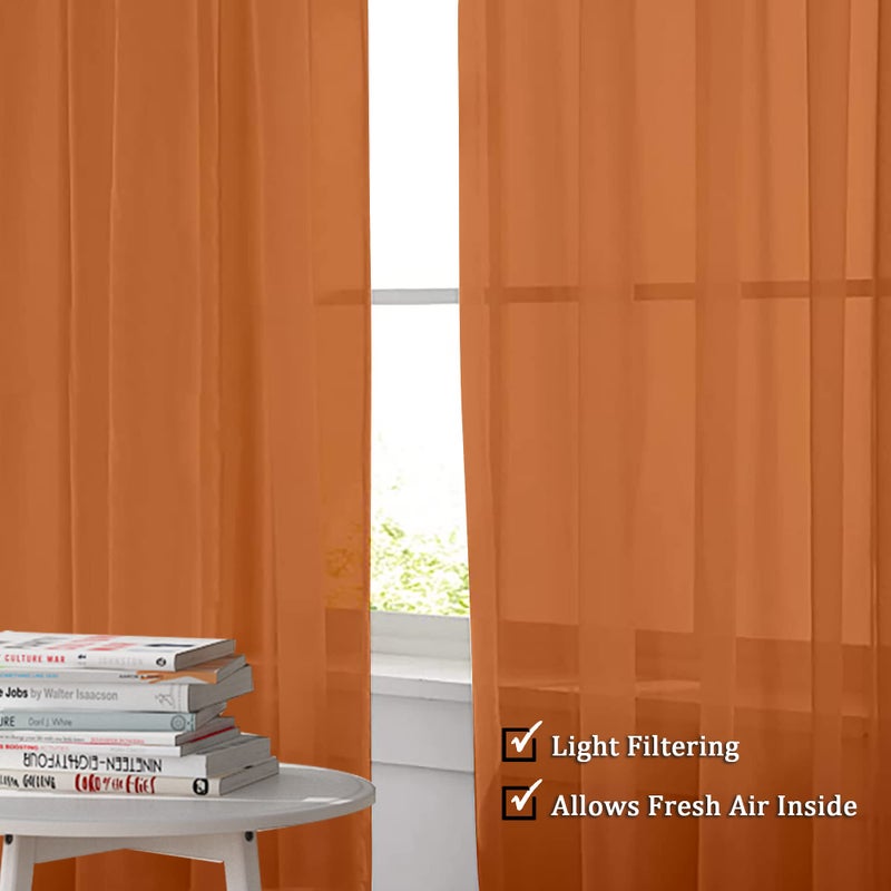OWENIE Sheer Orange Curtains  Sheer Curtains 84 inch Length 2 Panels Set  Rod Pocket Voile Fimly Sheer Drapes for Living Room/Bedroom  2pcs  Each 42"" W x 84"" L - Image 2